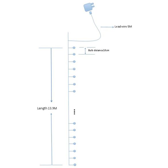 LED fényfüzér, MagicHome Vianoce, 13,9 m, 140 LED, melegfehér, 230 V adapterrel, időzítő, kültéri, 5 m betápkábel