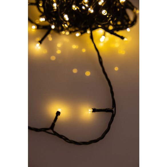 LED fényfüzér, MagicHome Vianoce, 13,9 m, 140 LED, melegfehér, 230 V adapterrel, időzítő, kültéri, 5 m betápkábel