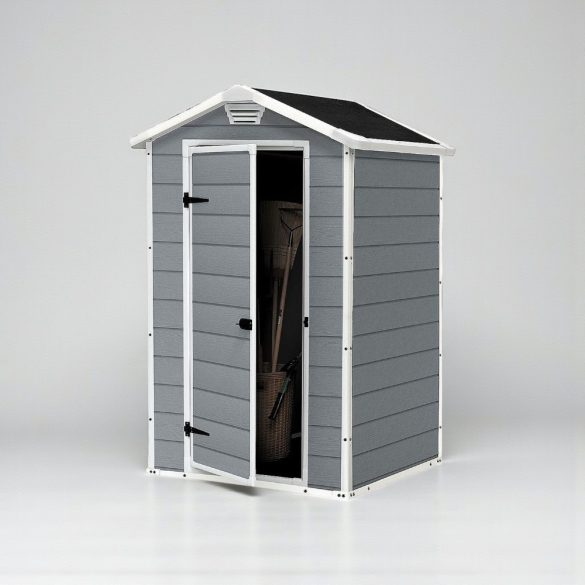 Kerti ház, Keter Manor 4 x 3, 128 x 94 x 196 cm, szürke/fehér, UV-, víz- és hóálló, szellőzőpaneles, zárható, fémmel megerősített