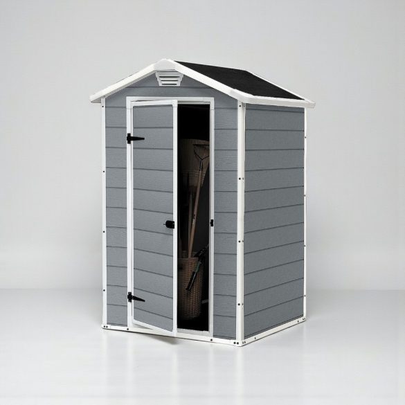 Kerti ház, Keter Manor 4 x 3, 128 x 94 x 196 cm, szürke/fehér, UV-, víz- és hóálló, szellőzőpaneles, zárható, fémmel megerősített