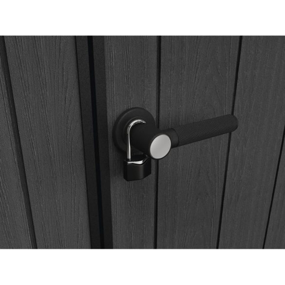 Kerti ház, Keter Cortina 9x7, 279 x 218 x 226 cm, szürke, időjárásálló műanyag falpanel, dupla ajtó, felső ablakok, beépített szellőzők