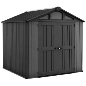Kerti ház, Keter Stronghold 8 x 8, 254 × 228,6 × 220 cm, szürke, időjárásálló műanyag falpanel, dupla ajtó, felső ablakok