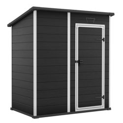   Kerti ház, Keter Essential 6 x 4, 112 × 184 × 195 cm, sötétszürke, időjárásálló műanyag falpanel, egyszárnyú ajtó, panelhatású dizájn