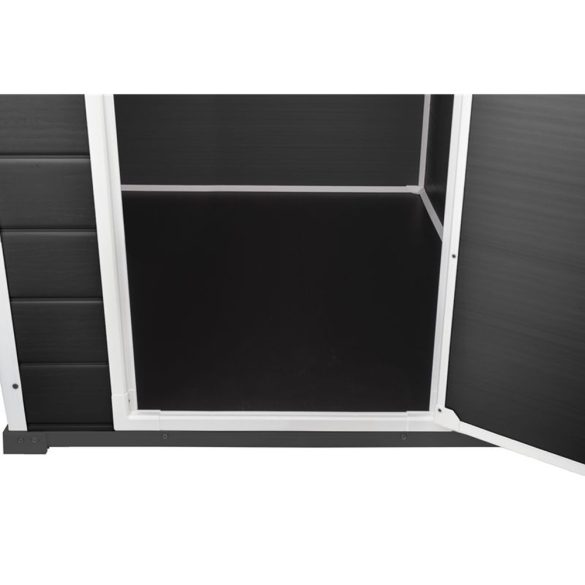 Kerti ház, Keter Essential 6 x 4, 112 × 184 × 195 cm, sötétszürke, időjárásálló műanyag falpanel, egyszárnyú ajtó, panelhatású dizájn