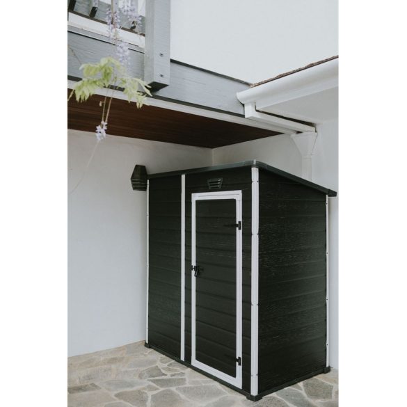 Kerti ház, Keter Essential 6 x 4, 112 × 184 × 195 cm, sötétszürke, időjárásálló műanyag falpanel, egyszárnyú ajtó, panelhatású dizájn