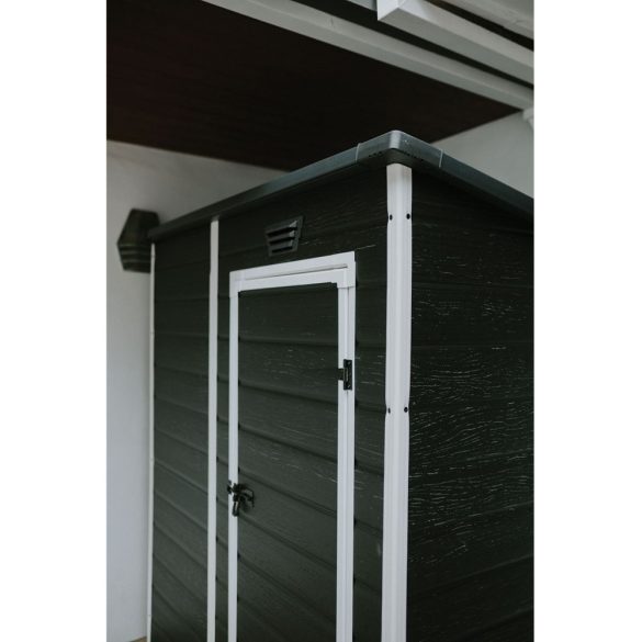 Kerti ház, Keter Essential 6 x 4, 112 × 184 × 195 cm, sötétszürke, időjárásálló műanyag falpanel, egyszárnyú ajtó, panelhatású dizájn