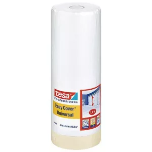 Festőszalag és takarófólia, Tesa Pro Easy Cover Universal, átlátszó, 140 cm x 33 m, ragasztószalaggal, HDPE fólia, padlóra, bútorokra, falakra