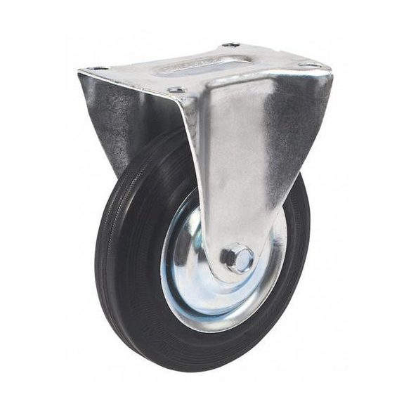 Kerék, Renost 531 XD-V125C z, fekete/ezüst, átmérő: 125 mm, fix, gumi futófelület, acél ház, acél felni, tűgörgős csapágy, maximum 100 kg teherbírás