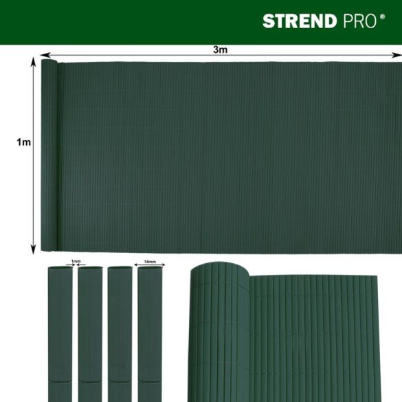 Lamellás kerítés, Strend Pro Garden Ence DF13, zöld, 100 cm x 3 m, PVC lamellák, 1300 g/m2, UV-álló, árnyékoló