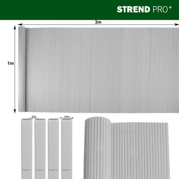 Lamellás kerítés, Strend Pro Garden Ence DF13, szürke, 100 cm x 3 m, PVC lamellák, 1300 g/m2, UV-álló, árnyékoló