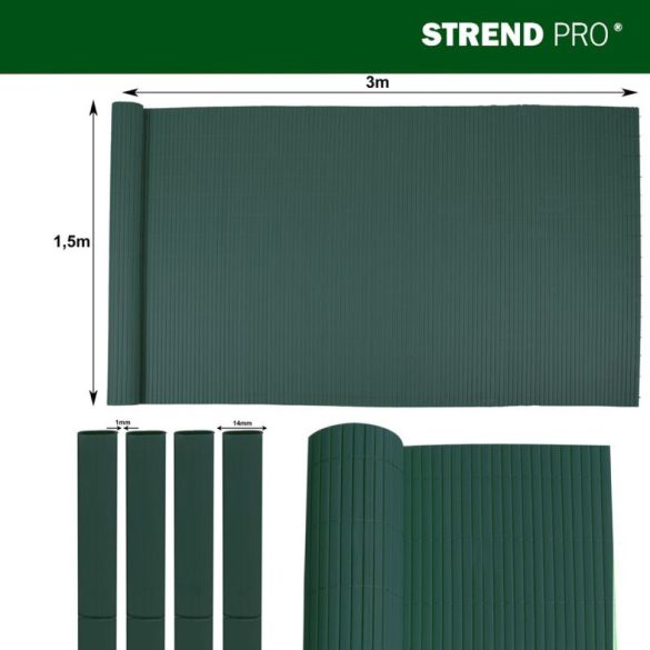 Lamellás kerítés, Strend Pro Garden Ence DF13, zöld, 150 cm x 3 m, PVC lamellák, 1300 g/m2, UV-álló, árnyékoló