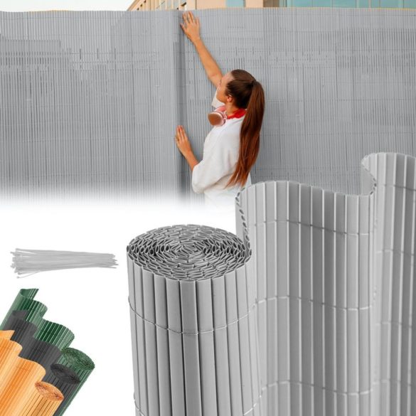 Lamellás kerítés, Strend Pro Garden Ence DF13, szürke, 150 cm x 3 m, PVC lamellák, 1300 g/m2, UV-álló, árnyékoló