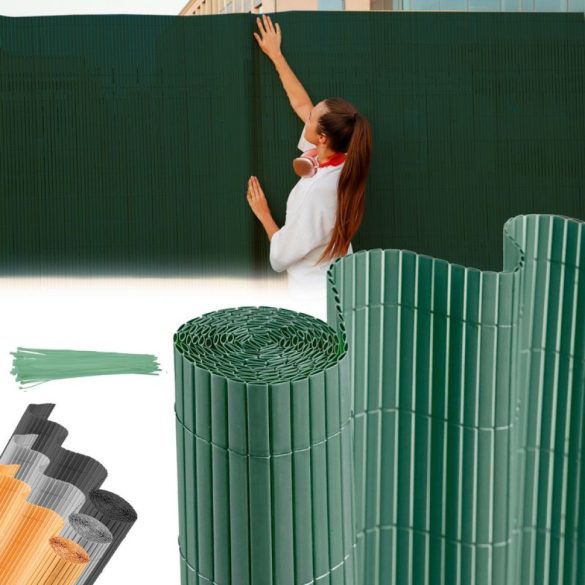 Lamellás kerítés, Strend Pro Garden Ence DF13, zöld, 200 cm x 3 m, PVC lamellák, 1300 g/m2, UV-álló, árnyékoló