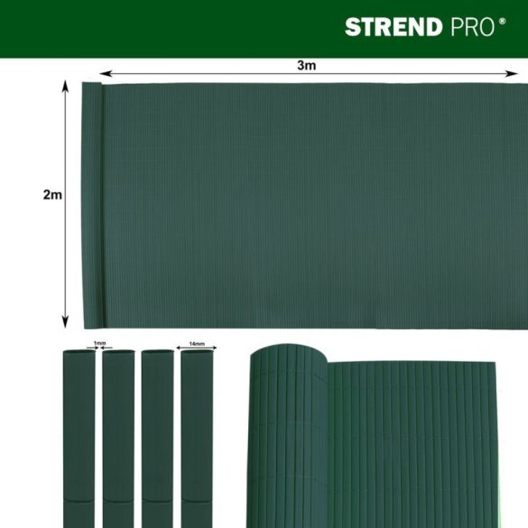 Lamellás kerítés, Strend Pro Garden Ence DF13, zöld, 200 cm x 3 m, PVC lamellák, 1300 g/m2, UV-álló, árnyékoló
