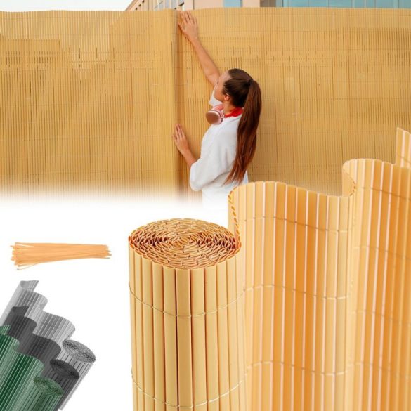 Lamellás kerítés, Strend Pro Garden Ence DF13, bambusz hatású, 200 cm x 3 m, PVC lamellák, 1300 g/m2, UV-álló, árnyékoló