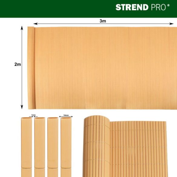 Lamellás kerítés, Strend Pro Garden Ence DF13, bambusz hatású, 200 cm x 3 m, PVC lamellák, 1300 g/m2, UV-álló, árnyékoló