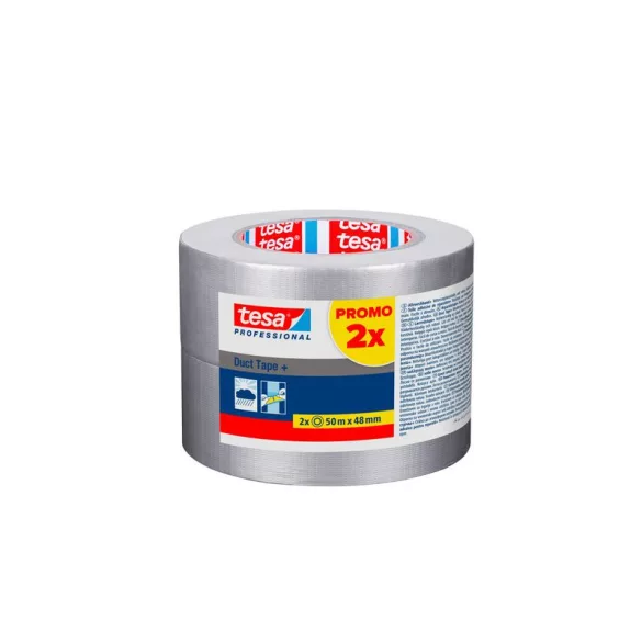 Ragasztószalag, Tesa Duct Tape, ezüst, 4,8 cm x 50 m, szöveterősített textilszalag, univerzális, kézzel téphető