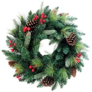 MagicHome karácsonyi koszorú, Berry, natúr, fenyőágakkal és tobozokkal, 45 cm