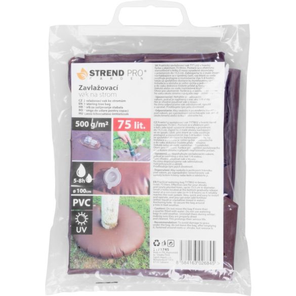 Faöntöző zsák, Strend Pro Garden TWB0402, barna, 75 l, gyökéröntözéshez, fokozatos vízleadás, maximum 15,5 cm törzsátmérőhöz, ürülés: 5–8 óra