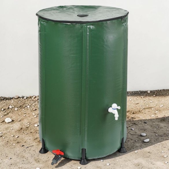 Esővízgyűjtő hordó, Strend Pro Garden CRB75, zöld, 750 l, kör alakú, összecsukható, két csappal, erősített PVC, cipzáras tető szűrőhálóval, magasság: 98 cm, átmérő: 100 cm