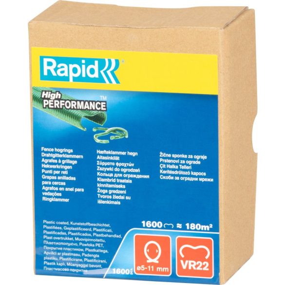 Tűzőgép kapocs, Rapid VR22, zöld, VR22 típus, 5-11 mm, PVC bevonatos acél, FP222 és FP20 kompatibilis, 1600 db