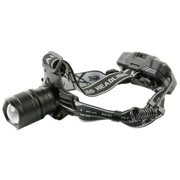 Fejlámpa, Strend Pro Headlight H4019, fekete, XHP70 LED, 10 W, 2000 lm, zoom, IP43, alumínium, akkumulátoros, 3 x 2000 mAh, USB töltés, 300 m hatótáv