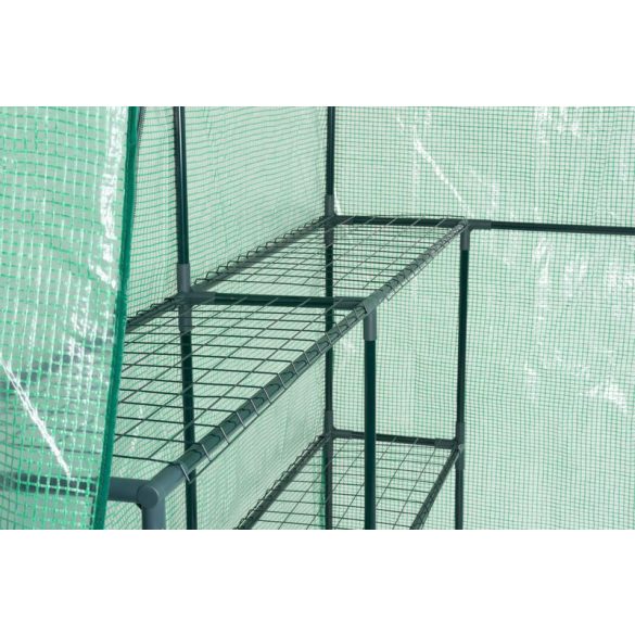 Melegágy, Strend Pro Garden X098, 142 x 142 x 193 cm, PE fólia, UV-álló, fémvázas, 4 polcos, feltekerhető nyílással