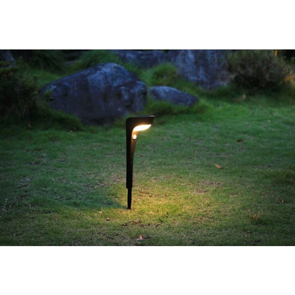 Napelemes kerti lámpa, Strend Pro Garden, fekete, 10,2 x 13 x 52,5 cm, 1 LED, mozgásérzékelővel, 3 m érzékelési távolság, melegfehér fényű, akkumulátoros