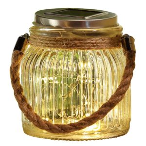 Függeszték napelemes lámpa, Strend Pro Garden, 11 x 12 cm, 20 mikroLED, melegfehér fény, üveg, láncos, akkumulátoros