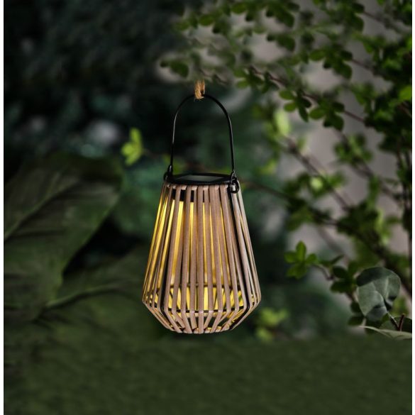 Függeszték napelemes lámpa, Strend Pro Garden, bézs, 12 × 12 × 24 cm, 1 LED, rattan, melegfehér fény, akkumulátoros, automatikus kapcsolás, kültéri használatra
