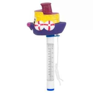 Medence hőmérő, Strend Pro, sárga/lila, Hajó figurával, úszó, Celsius és Fahrenheit skála, rögzítő szalaggal, pontos mérés