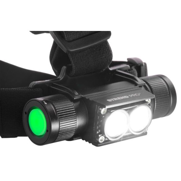 Fejlámpa, Strend Pro Headlight H4016, fekete, 2 x XPG LED, 500 lm, 2000 mAh, USB töltés, vízálló, 5 világítási mód, 100 m hatótáv, akkumulátoros