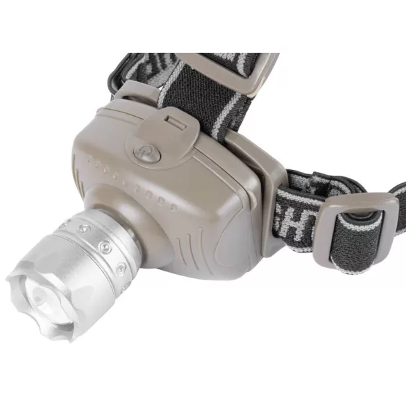 Fejlámpa, Strend Pro Headlight H833, szürke, 100 lm fényerő, 2 W, Cree LED, zoom funkció, 3 világítási mód, 150 m hatótáv, elemes (3 × AAA), ultrakönnyű