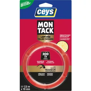 Ragasztószalag, Ceys Montack Express, piros, 1,9 cm x 2,5 m, kétoldalas, gélszerű, páraálló, hőálló, megerősített háló