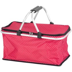   Strend Pro Jela összecsukható bevásárló kosár, piros mintás, 47 x 28 x 25 cm, 5 kg teherbírású, cipzáras fedéllel és két fogantyúval