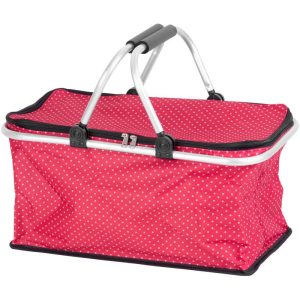 Strend Pro Jela összecsukható bevásárló kosár, piros mintás, 47 x 28 x 25 cm, 5 kg teherbírású, cipzáras fedéllel és két fogantyúval