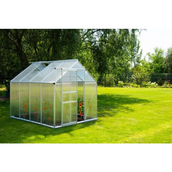 Üvegház, Strend Pro Garden, 250 x 190 x 195 cm, alumínium váz, 6 mm polikarbonát, stabil alappal, jó hőszigeteléssel