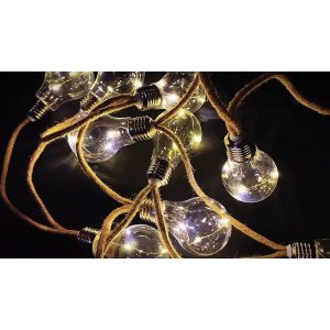 Napelemes kerti fényfüzér, Strend Pro Garden, izzó alakú, 10 db LED, 3,8 m, kültéri dekoráció, gyors összeszerelés