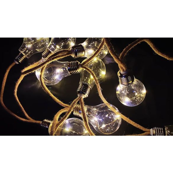 Napelemes kerti fényfüzér, Strend Pro Garden, izzó alakú, 10 db LED, 3,8 m, kültéri dekoráció, gyors összeszerelés