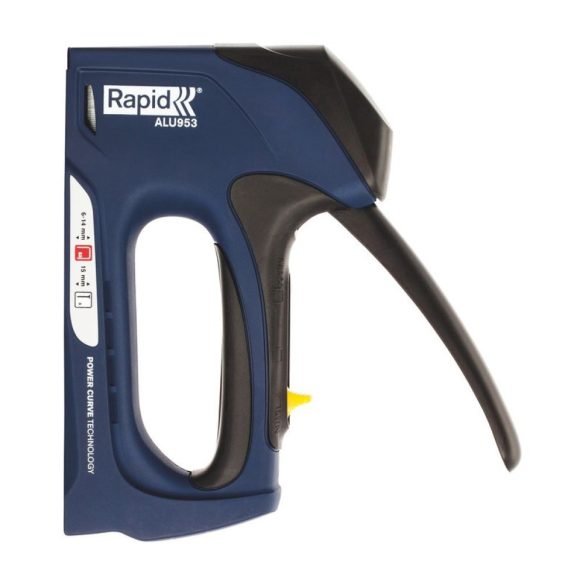 Kézi tűzőgép, szögbelövő, Rapid ALU953, sötétkék, 6-14 mm kapocshossz, 8-15 mm szeghossz, 53-as kapcsokhoz, alumínium burkolat, acél mechanika, kárpitos