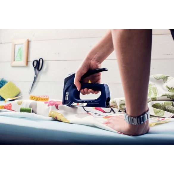 Kézi tűzőgép, szögbelövő, Rapid ALU953, sötétkék, 6-14 mm kapocshossz, 8-15 mm szeghossz, 53-as kapcsokhoz, alumínium burkolat, acél mechanika, kárpitos