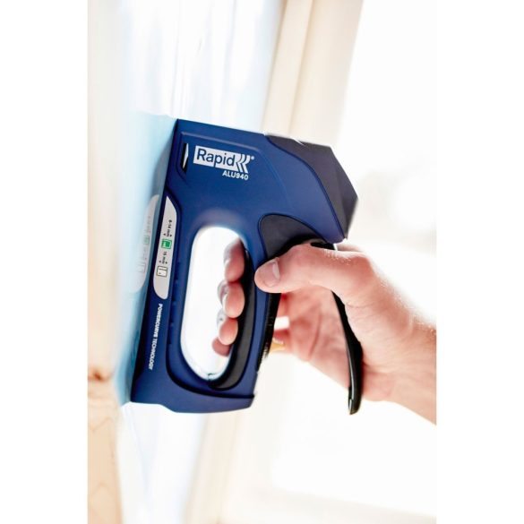 Kézi tűzőgép, szögbelövő, Rapid ALU940, sötétkék, 6–14 mm kapocshossz, 8-15 mm szeghossz, 140-es kapcsokhoz, alumínium burkolat, acél mechanika, kárpitos