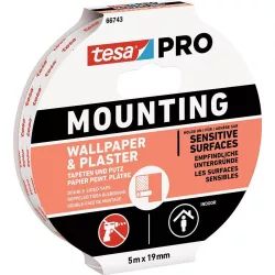   Ragasztószalag, Tesa Mounting Pro, 1,9 cm x 5 m, kétoldalas, tapétához és vakolathoz, maximum 1 kg/10 cm teherbírás