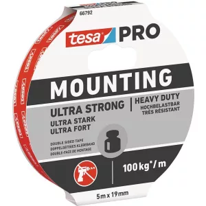 Ragasztószalag, Tesa Mounting Pro Ultra Strong, 1,9 cm x 5 m, kétoldalas, extra erős, beltérre és kültérre, maximum 10 kg/10 cm teherbírás