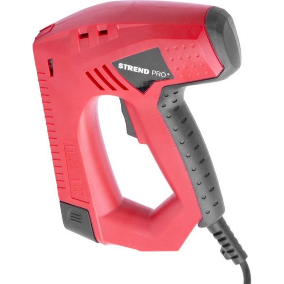 Elektromos tűzőgép, szögbelövő, Strend Pro J-123, piros/fekete, 8-14 mm kapocshossz, 53-as kapcsokhoz, 8–15 mm szeghossz, 30 lövés/perc, kárpitos