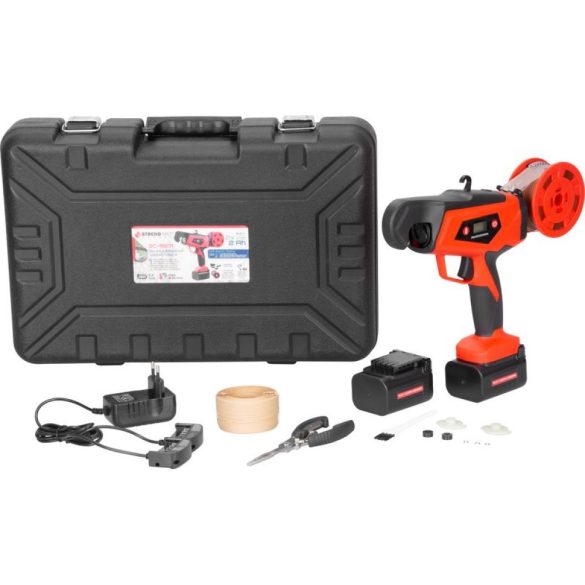 Akkumulátoros szőlőkötöző gép, Strend Pro Professional, piros/fekete, 2 Ah Li-Ion, maximum 25 mm átmérő, LCD kijelző, akkumulátorral és töltővel, hordtáskában
