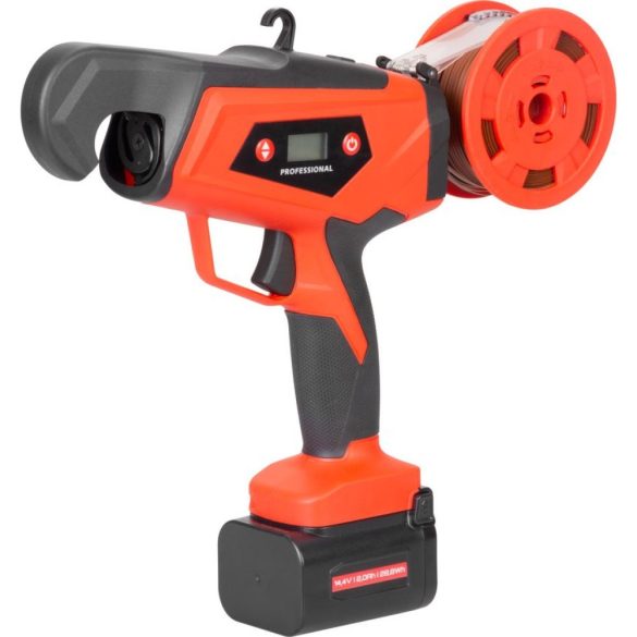 Akkumulátoros szőlőkötöző gép, Strend Pro Professional, piros/fekete, 2 Ah Li-Ion, maximum 25 mm átmérő, LCD kijelző, akkumulátorral és töltővel, hordtáskában