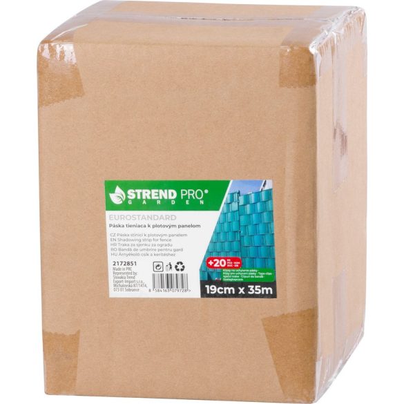 Árnyékoló szalag kerítésre, Strend Pro Garden Eurostandard Light, zöld, 19 cm x 35 m, UV-álló, tartós, 20 db rögzítő klipsszel