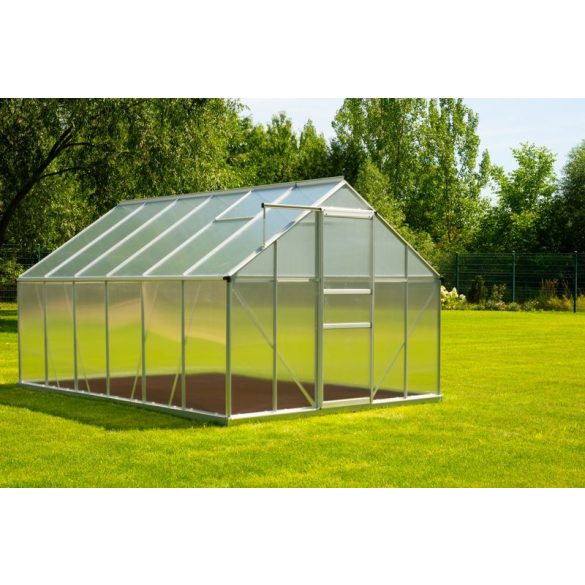 Üvegház, Strend Pro Garden, 250 x 370 x 195 cm, alumínium váz, 6 mm polikarbonát, acél talpazat, UV-szűrő, jégesőálló