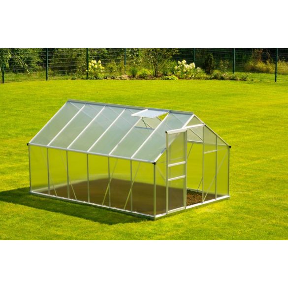 Üvegház, Strend Pro Garden, 250 x 370 x 195 cm, alumínium váz, 6 mm polikarbonát, acél talpazat, UV-szűrő, jégesőálló